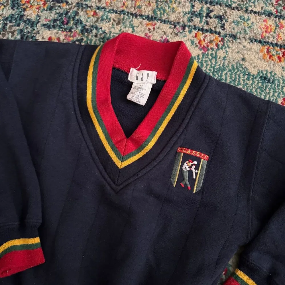 Vintage 90s GAP Boys V-Neck Sweater Classic Embroidery Sports Size XS